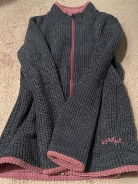 Weird Fish Ariana Grid Fleeze Navy (grayish) and pink waffle knit zip-up jacket